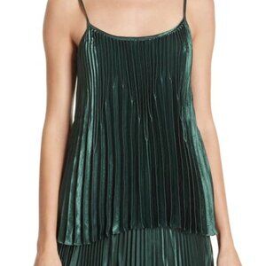 Vince - Chevron Pleated Satin Tank In Forest Green